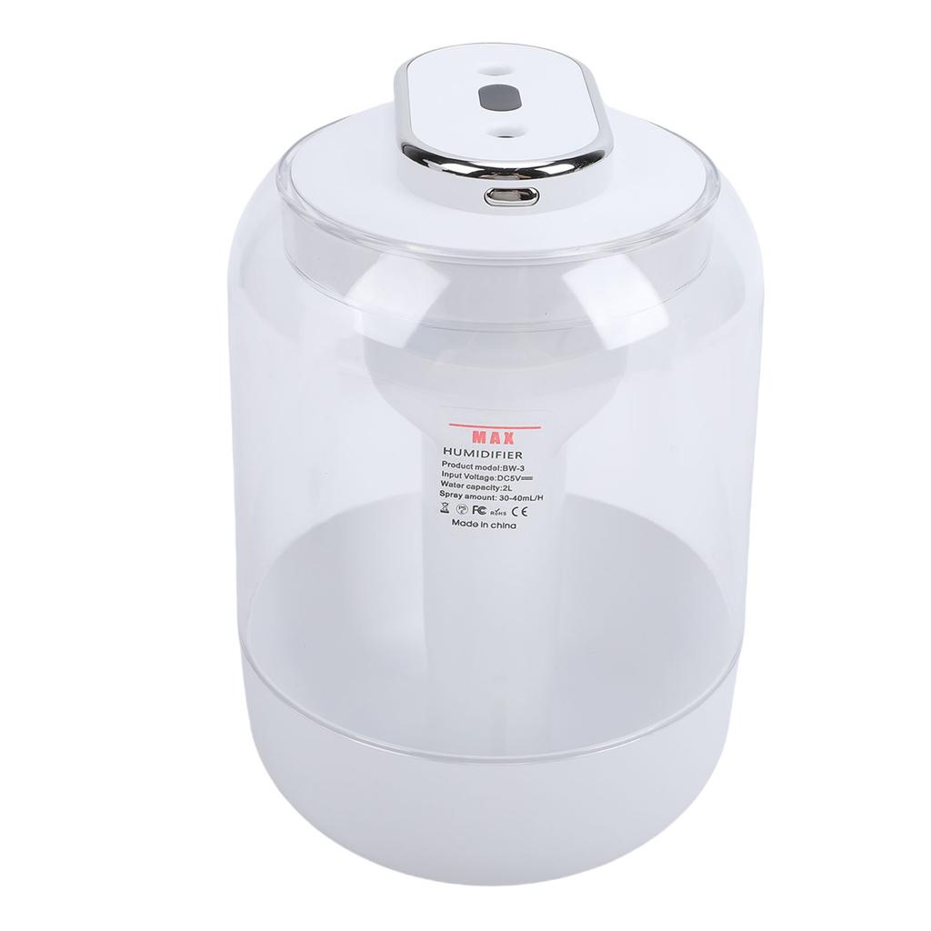Dual Spray Humidifier 2L USB Rechargeable Digital Display Desktop Cool Mist Humidifier with Night Light for