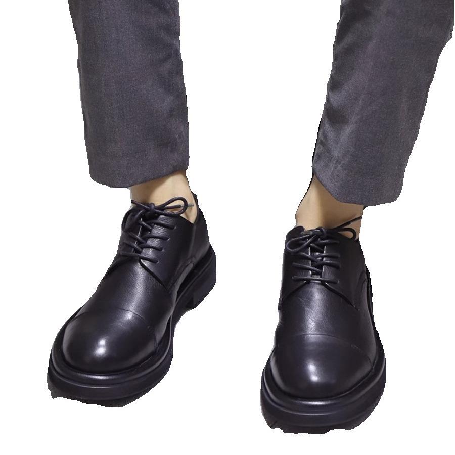 Leather Breathable Versatile Business Casual Leather Shoes Men'S Round Head Lace-Up Thick Sole Wear-Resistant Blue Dress Derby Shoes