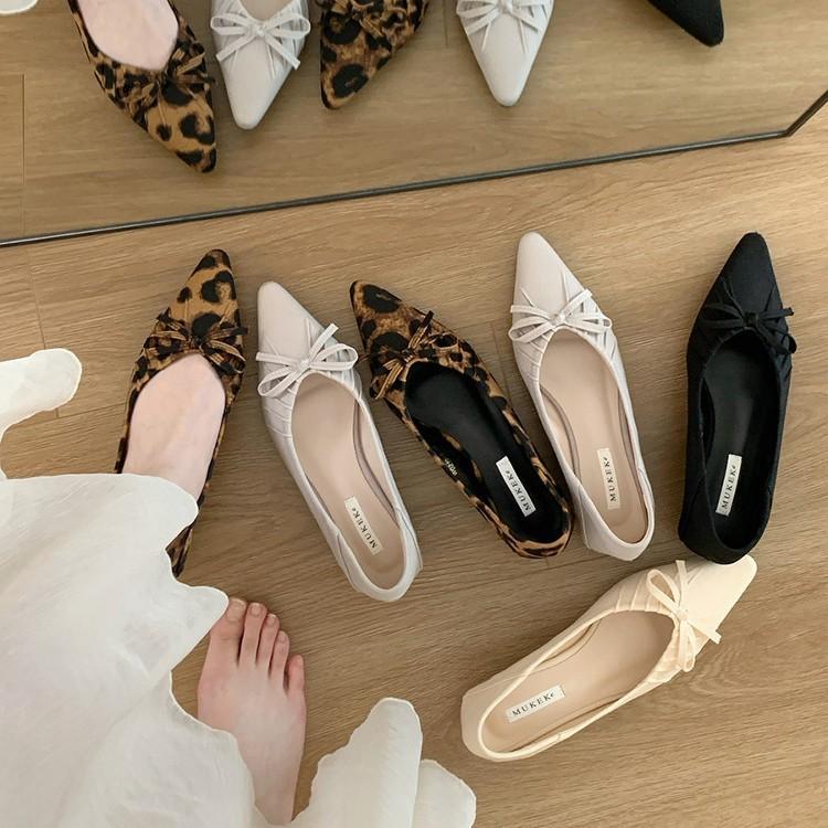 French low-heeled pointed bow single shoes women's shoes 2025 new spring and autumn fairy with skirt temperament commuter shoes