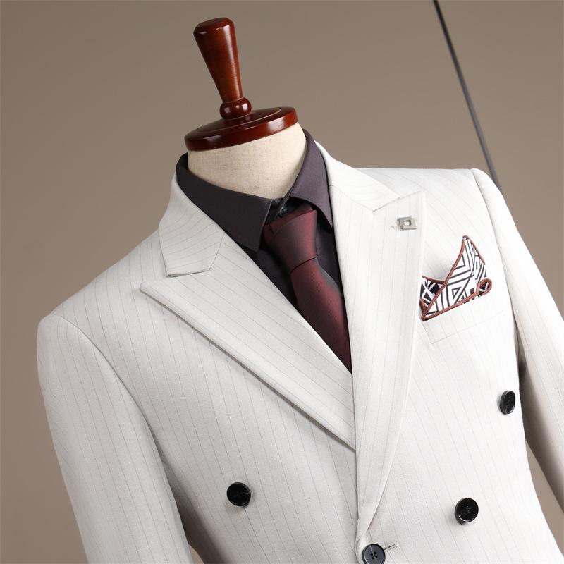 Men's High-End Double-Breasted Striped Slim-Fit Wedding & Business Suit Set