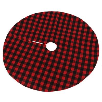 Xmas Tree Skirt Red Black Plaid Pattern 90cm Tree Skirt for Holiday Party and Home