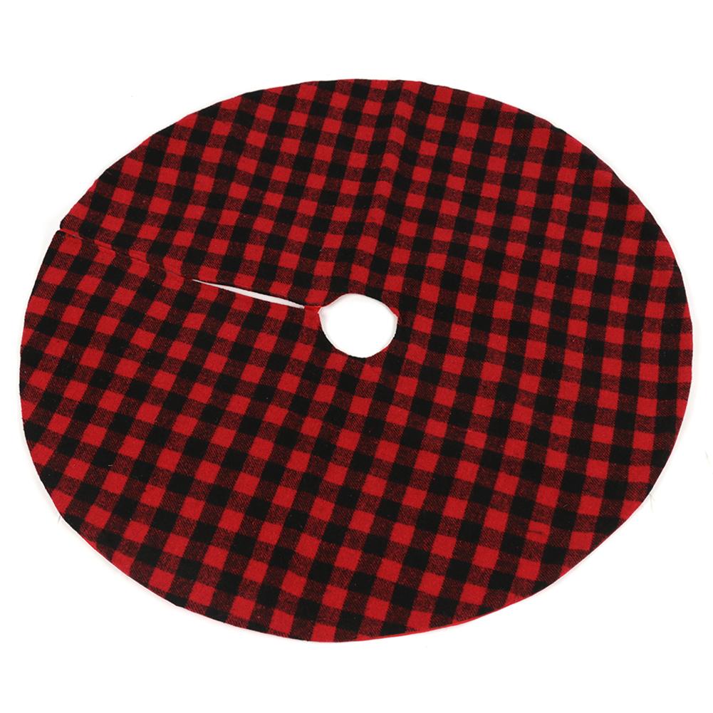 Xmas Tree Skirt Red Black Plaid Pattern 90cm Tree Skirt for Holiday Party and Home
