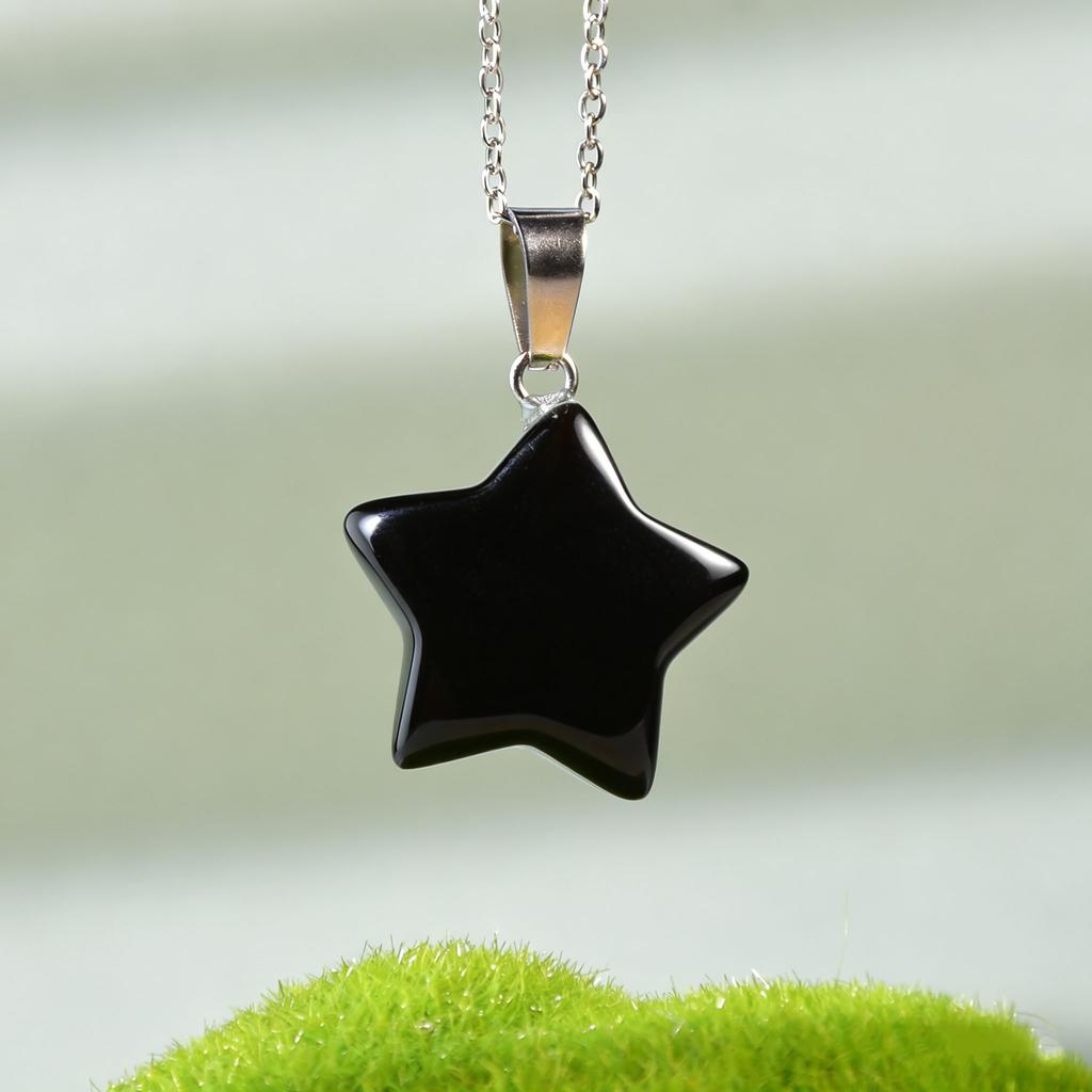 1pc Natural Stone Pendant Five-pointed Star Shape Amethyst Lapis Lazuli Lady Charm Necklace Jewelry Gifts Pendant