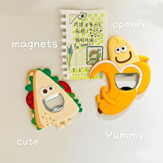 Cartoon Flaschenöffner Kühlschrankmagnet 3D Sandwich Zwiebel Banane Wassermelone Ananas Flaschenöffnungs Werkzeug Kühlschrankmagnet Zubehör