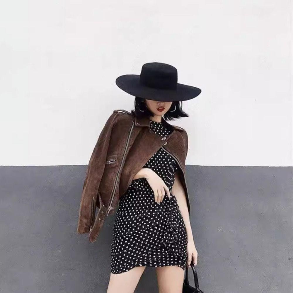 Wide Brim Felt Hat Hepburn Style Panama Hat New Flat-top Cap  Jazz