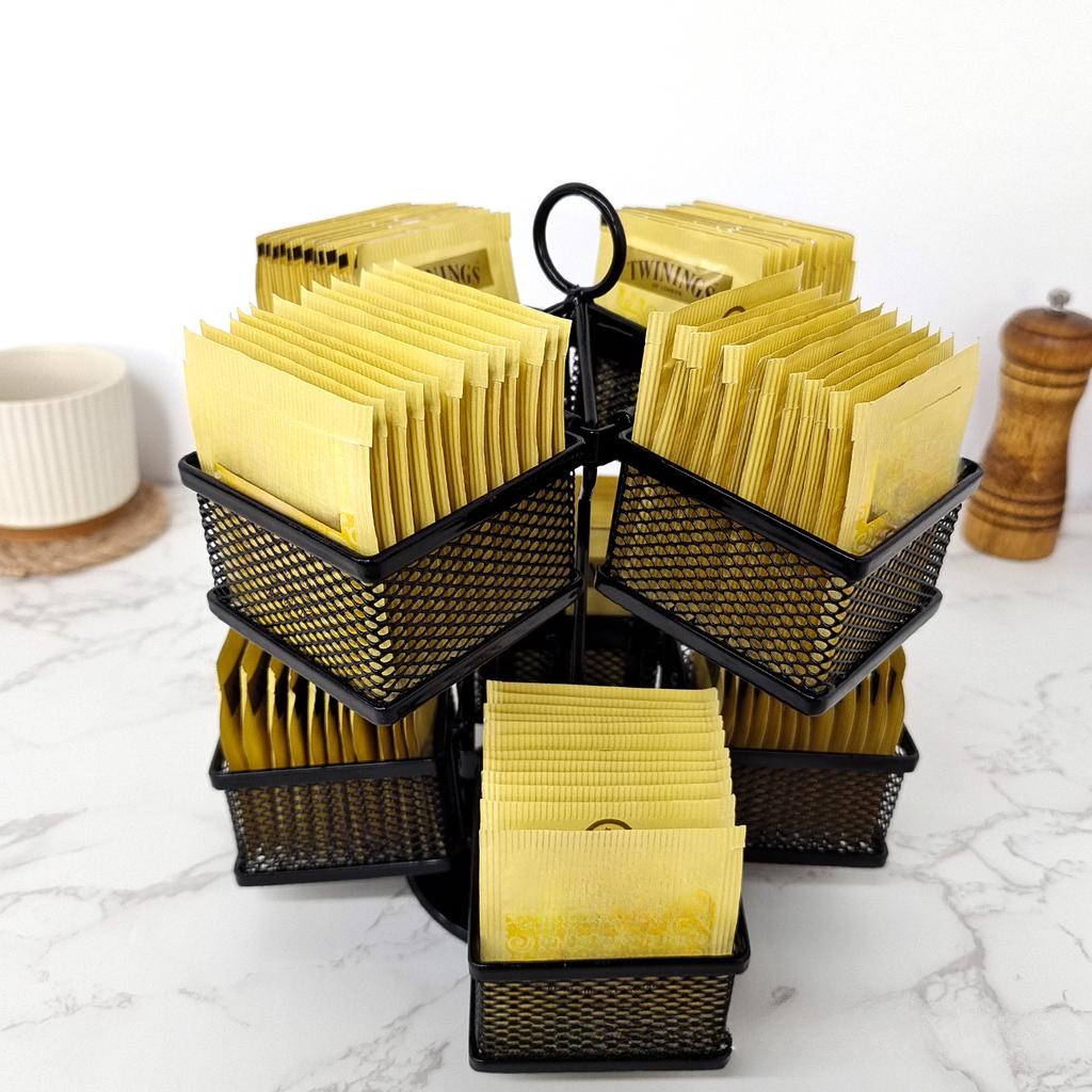1pc Tea Bag Organiser , Coffee Container , Rotating Basket , Adjustable Tea Caddy