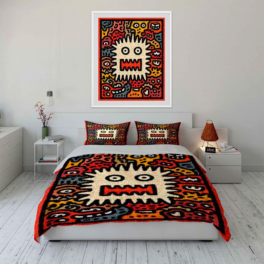 Quirky monsters with colorful background Print Bedding Set 1 Duvet Cover 2 Pillowcases for Adult and Children Luxury Gift