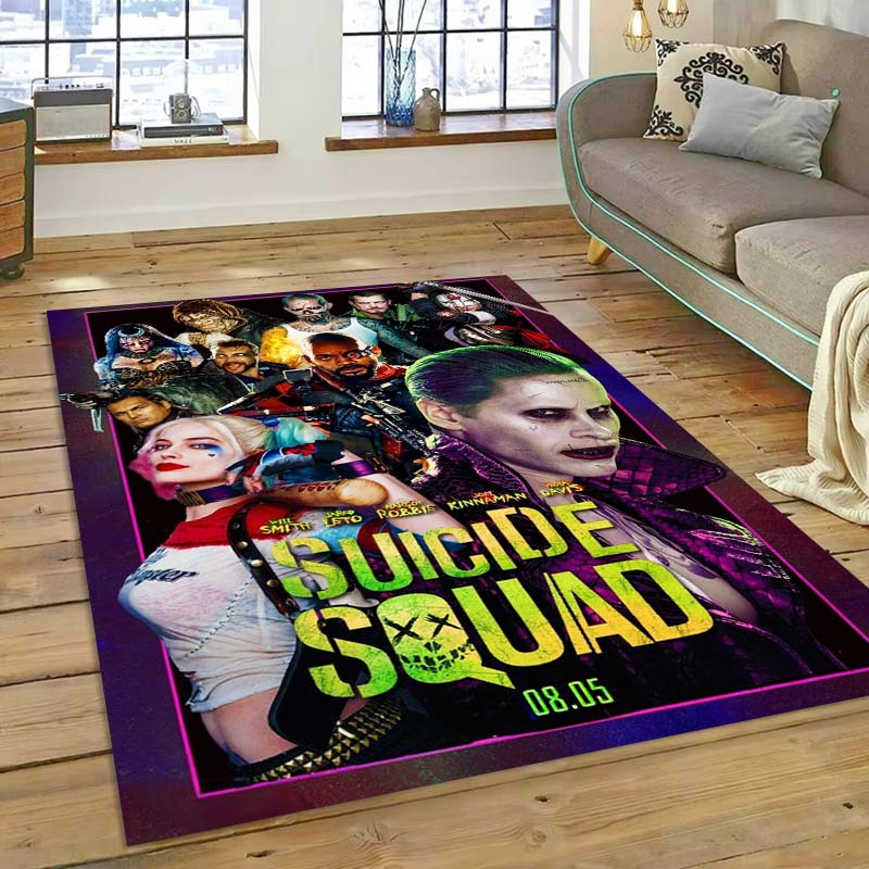 Der Teppich The Suicide Squad, inspiriert vom Actionfilm, eignet sich für Wohnzimmer, Schlafzimmer, Nachttischbereiche, Balkone und andere