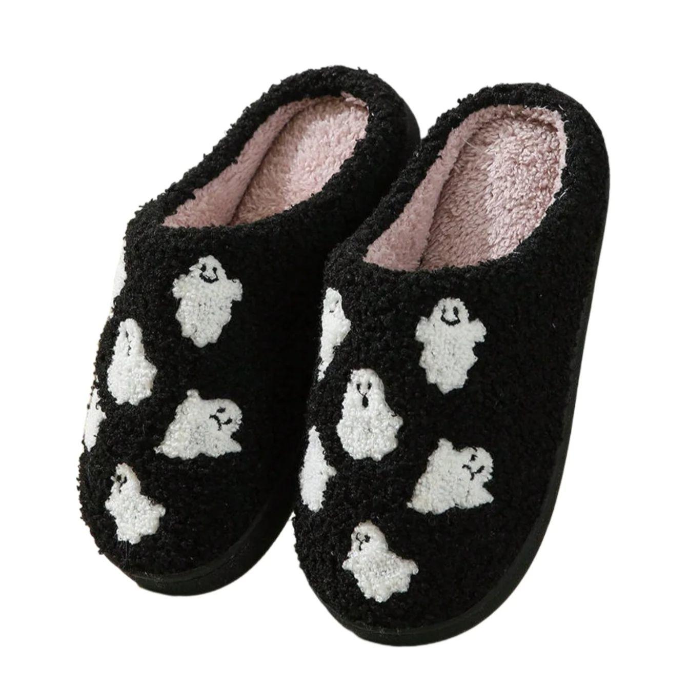 

Halloween ghost-patterned warm indoor couple slippers for men and women 36 чёрный