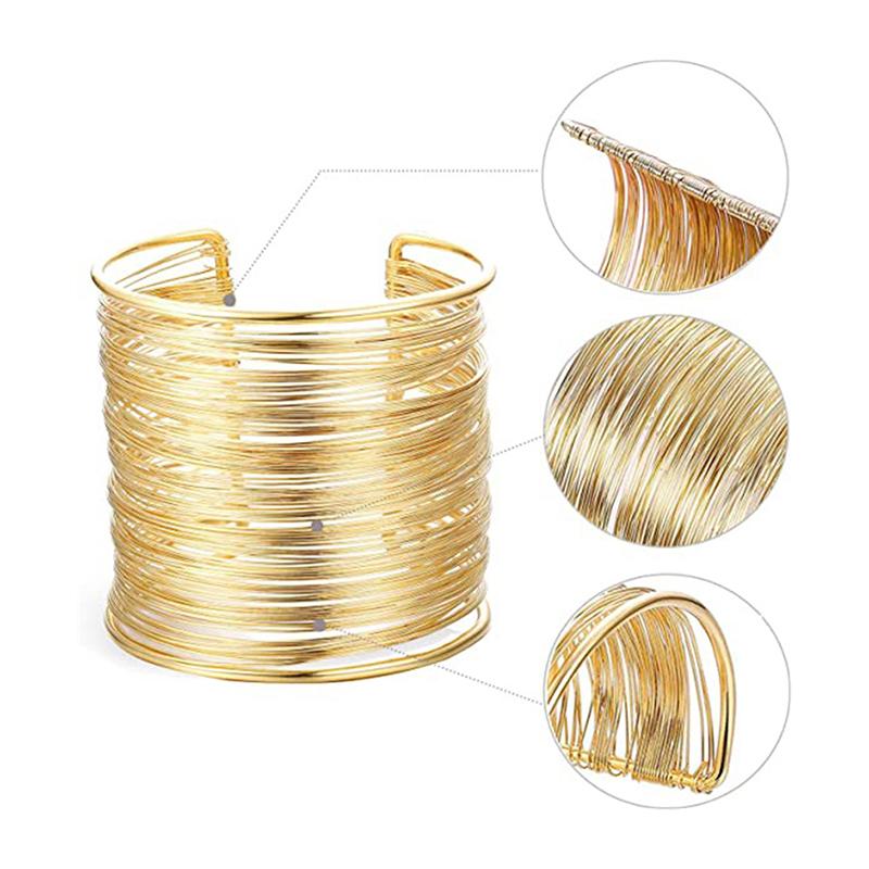 Bracelets Ouverts Multicouches Exagérés Métal Couleur Or Hyperbole Femmes Bracelet Géométrique Joncs Pulseiras Bijoux