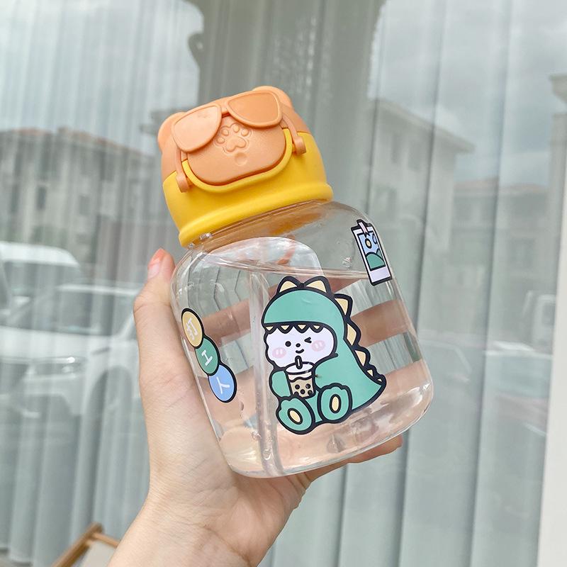 Water bottle high value cartoon plastic cup children portable cute cup strap straw cup [sticker model]