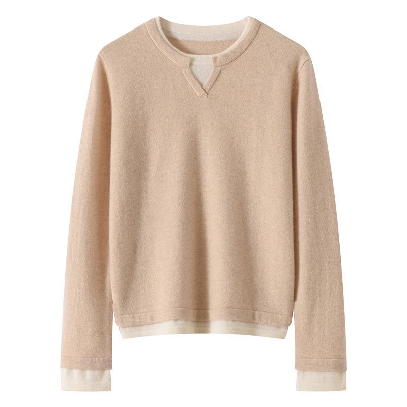 Women's 100% Pure Cashmere Long Sleeve Two-in-One Knit Pullover Sweater