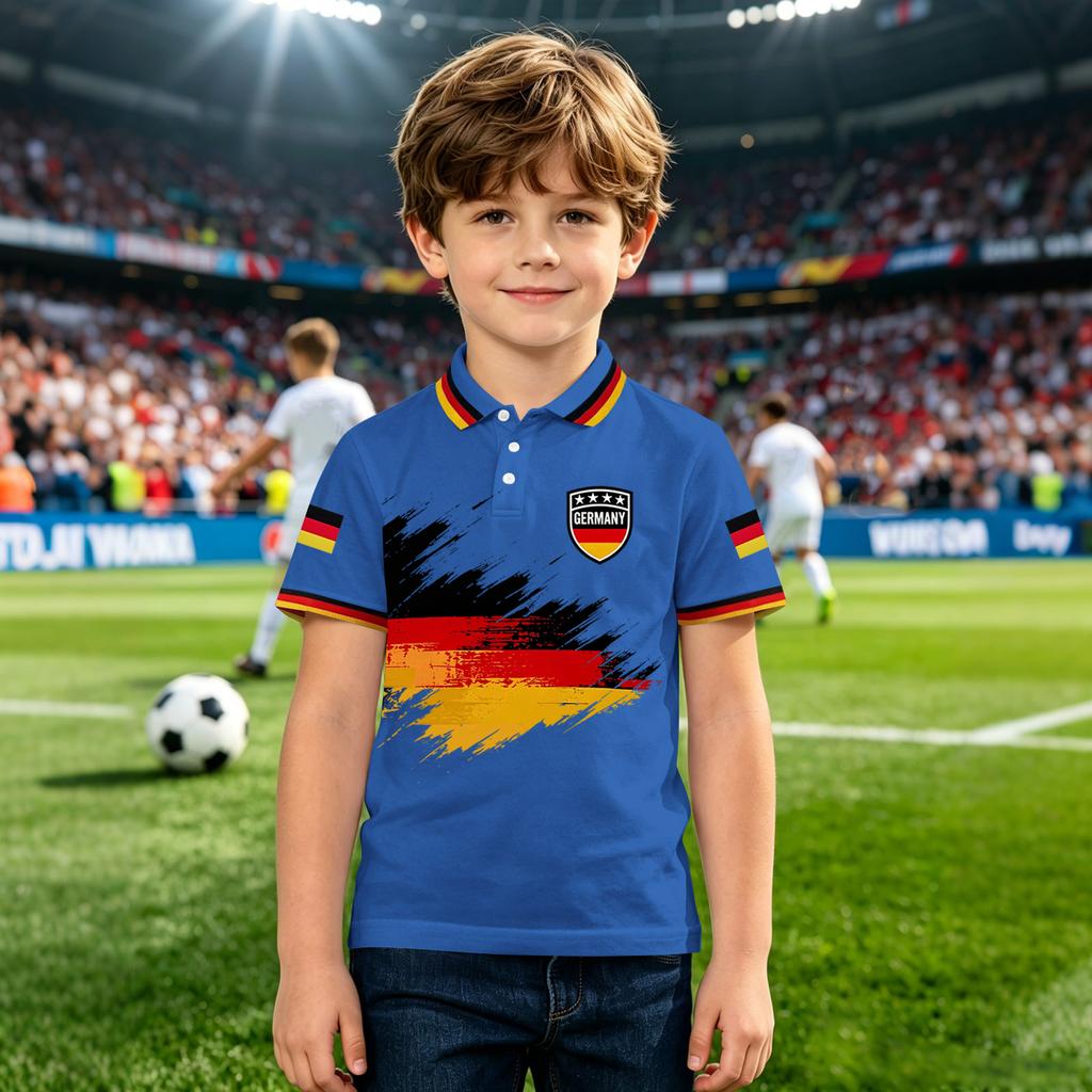 Children's Polo Shirt with National Flag Graphic Print Short Sleeve Button Collar Casual Fit for Boys and Girls Suitable for Everyday Wear