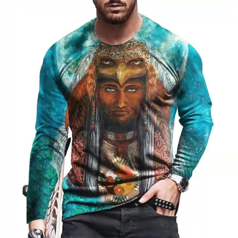 Fashion Indian Pattern Long Sleeve T Shirts Trend Spring Autumn 3D Printed T-shirt For Men Casual Streetwear Oversize Tees Top