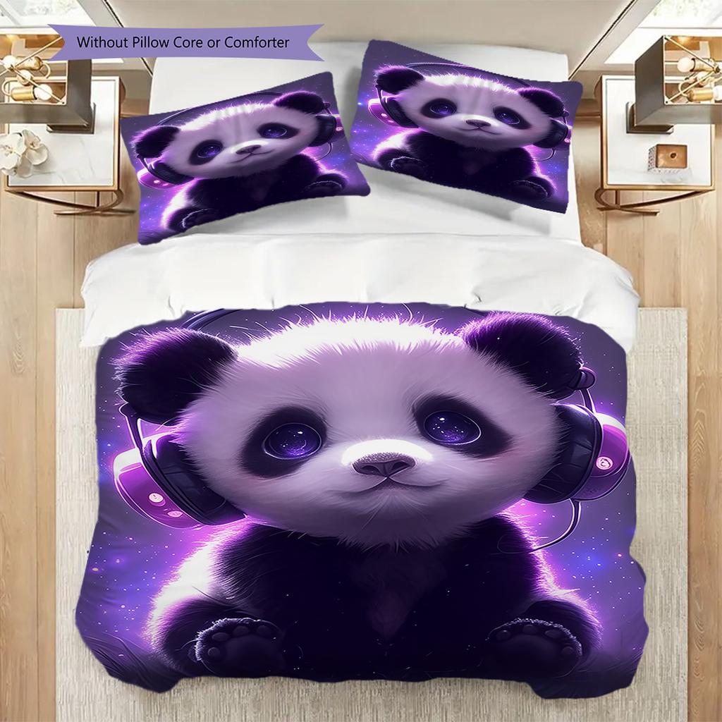 Panda Pattern Bedding Quilt Set Quilt Cover Pillowcase Home Decoration Birthday Gift (1 * duvet cover + 2 * pillowcase, without core)