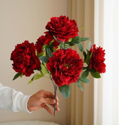 5 Köpfe großer roter Seiden-Pfingstrosen-Blumenstrauß, Dekoration für Hochzeit, Heimtisch, große Kunstblumen, Valentinstagsbedarf