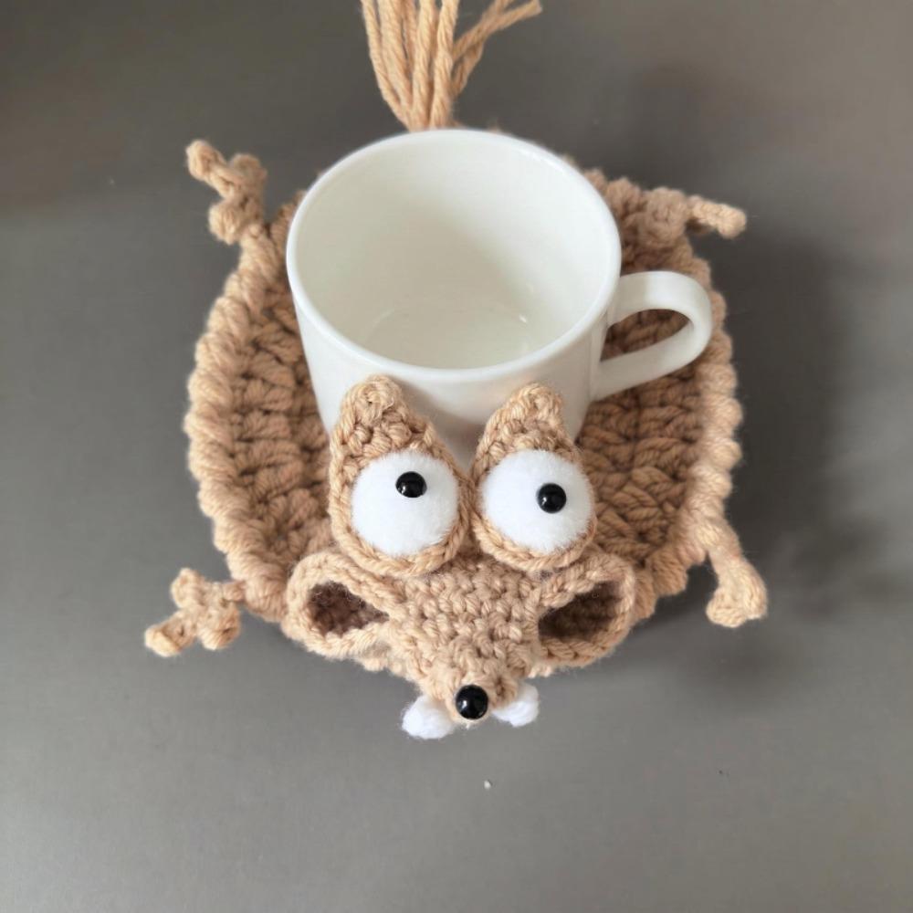 1Pc Cute Handmade Crochet Squirrel Coaster Heat Resistant Table Mat for Home Dining Party Decor Holiday Table Setting Ideal Gift Cup Holders 5