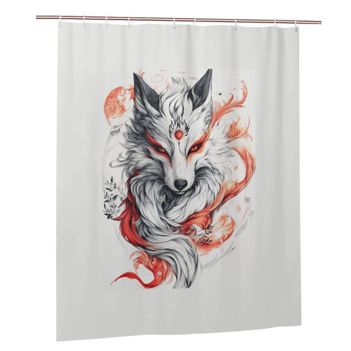 

Japanese Okami Wolf Shower Curtain Bathroom Polyester Waterproof Bath Curtains With Hooks W60H190(CM)-1 Pcs