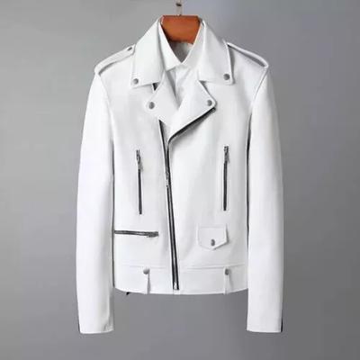 Stilvolle Herren Lederjacke Weiß Echtes Lammfell Lederjacke Motorrad