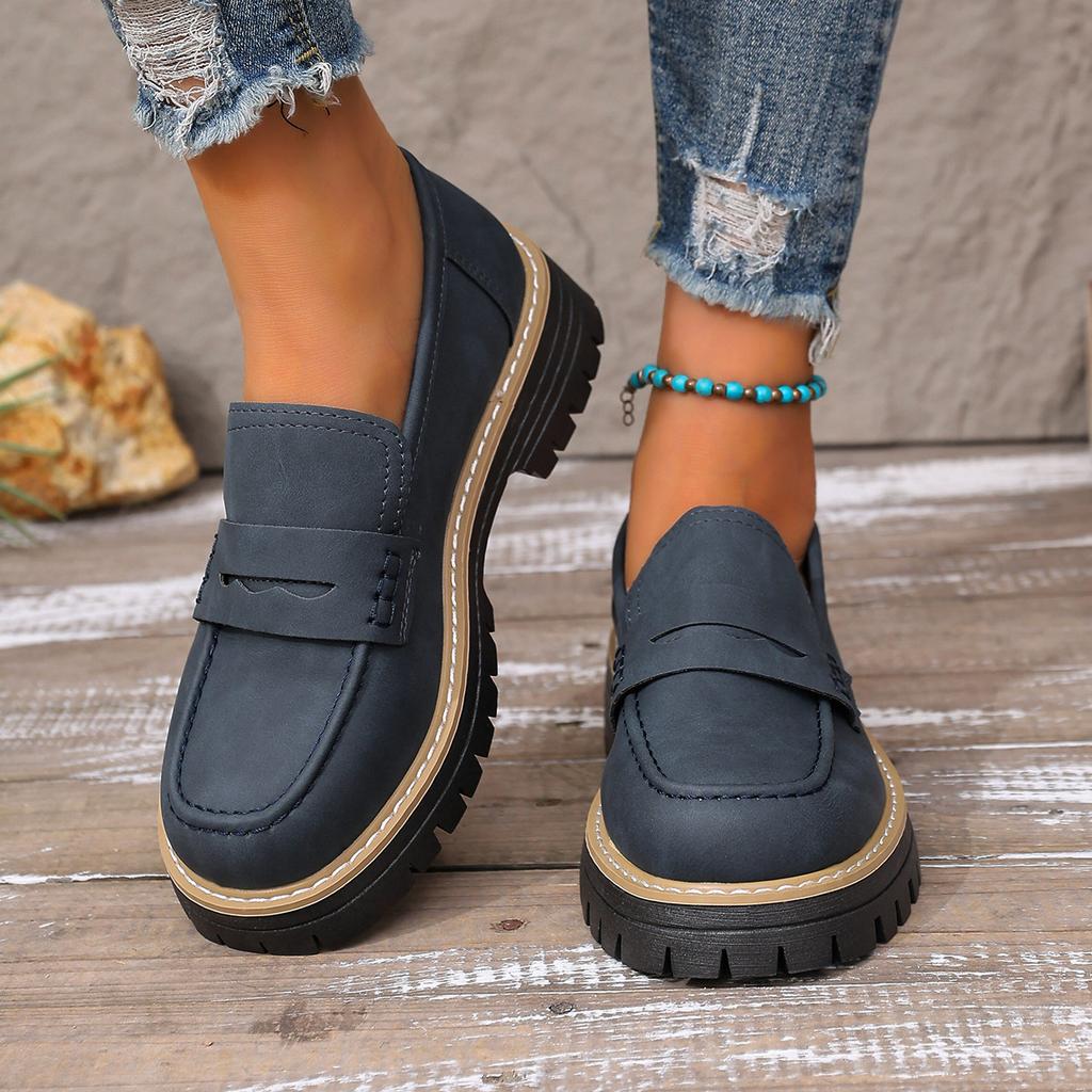 2025 spring new thick heel casual thick sole round head fashion versatile retro one-pedal loafers women