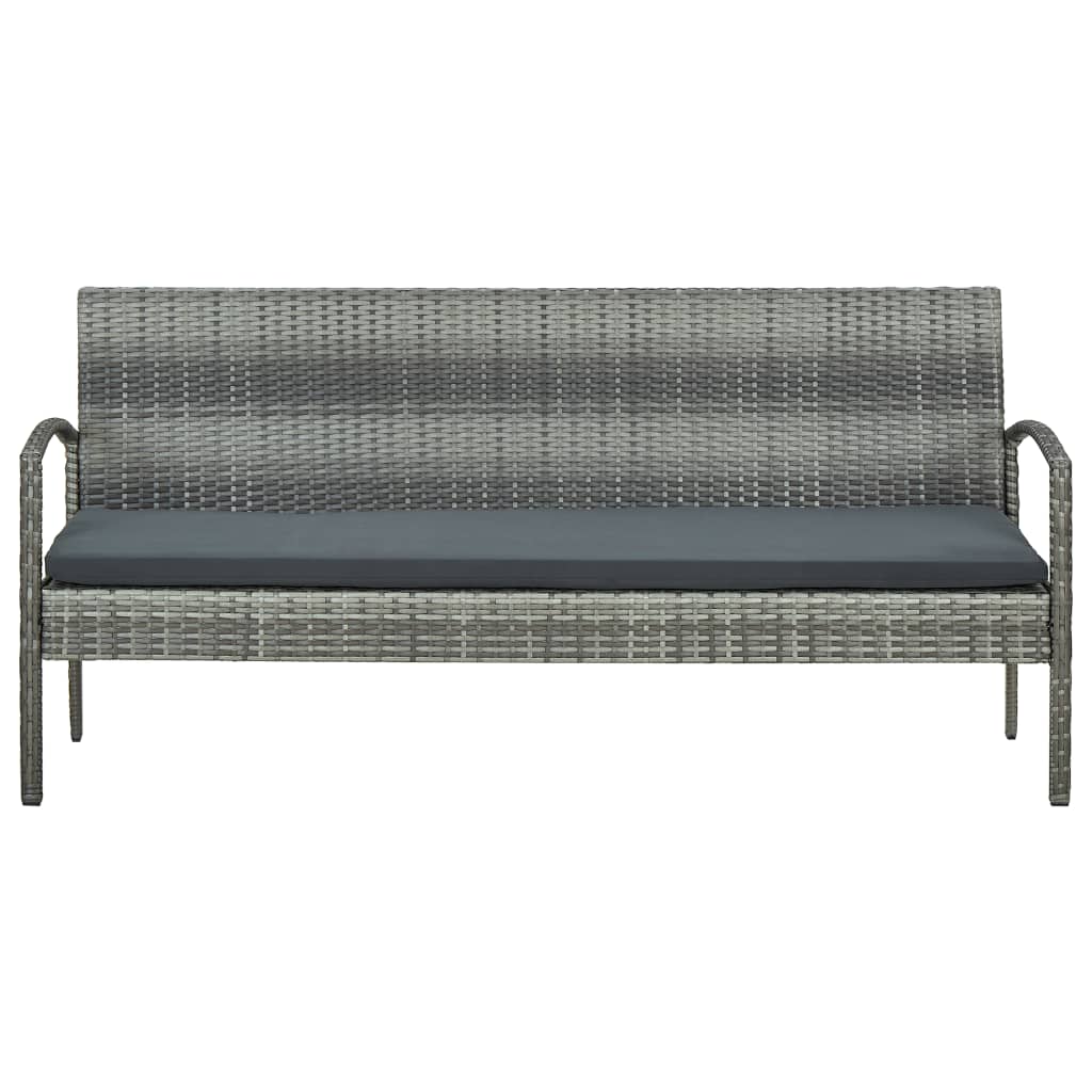 Garden Sofa 3 Seater with Cushions Grey Poly Rattan