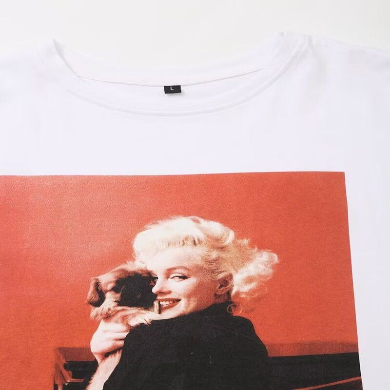 Fashion Style 2024 Autumn New Women's Clothing Easiest for Match Marilyn Monroe Print Short Sleeve T-shirt 0085032