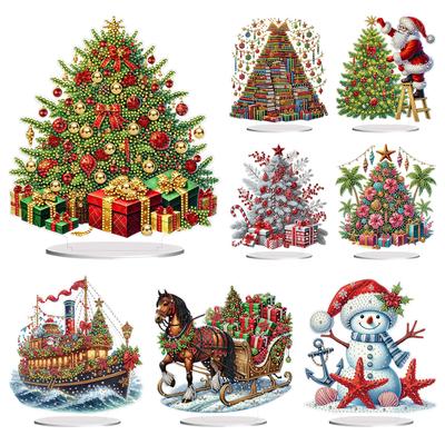 2D Flat Print Xmas DIY Diamond Painting Desktop Ornaments Kit 5D DIY Diamond Art Tabletop Decorations Bedroom Table Decoration