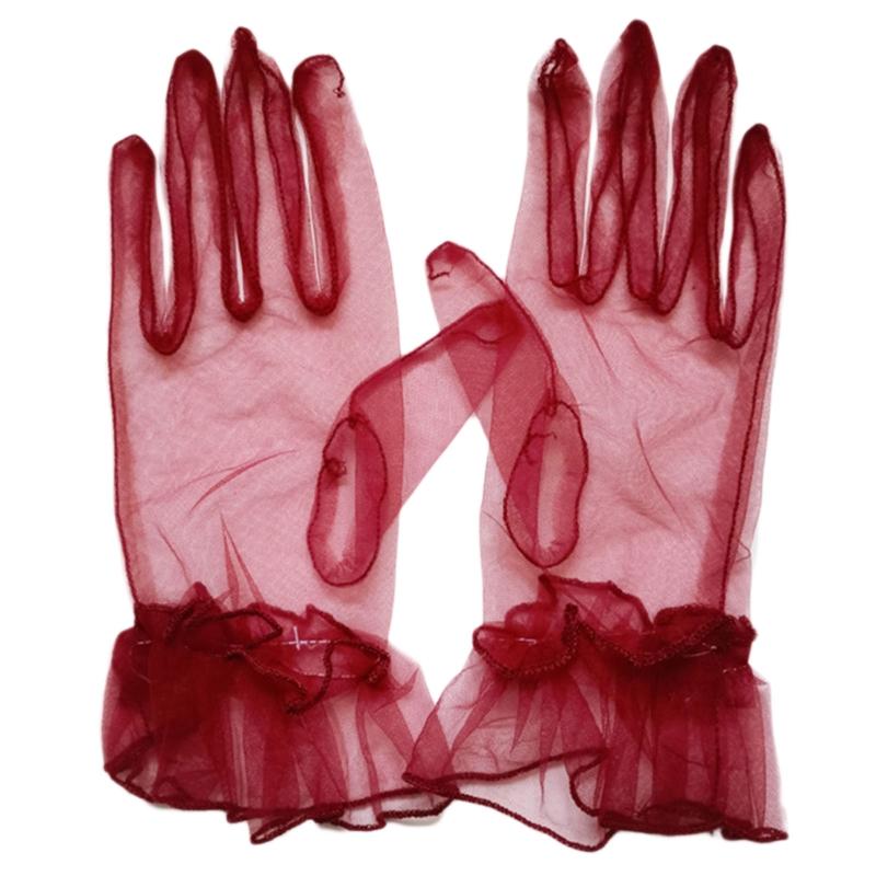 Stylish Short Gloves Full Finger Gloves Wrist Length Short Gloves Tulle Gloves Party Gloves for Prom Party Tea Parties