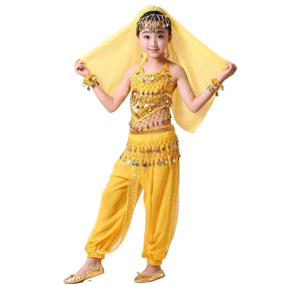 

7pcs/set Sequin Children s Show Costumes Tassel India Performance Costume Children L жёлтый