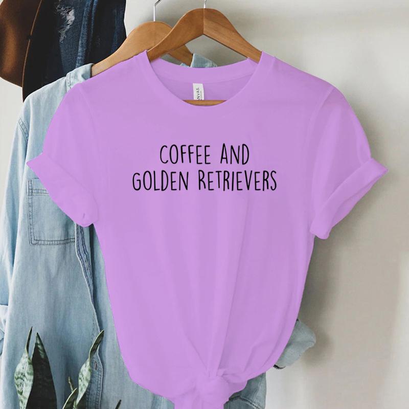 Coffee and Golden Retrievers Shirt Dog Lover Gift Tshirt Female Womens Clothing Round Neck Casual Tops Womens Clothing Sales