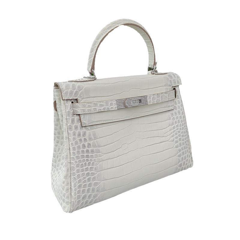 Buckle Bag Neue echtes Leder weiße Gürteltasche Himalaya-Krokodilmuster Rindsleder Umhängetasche