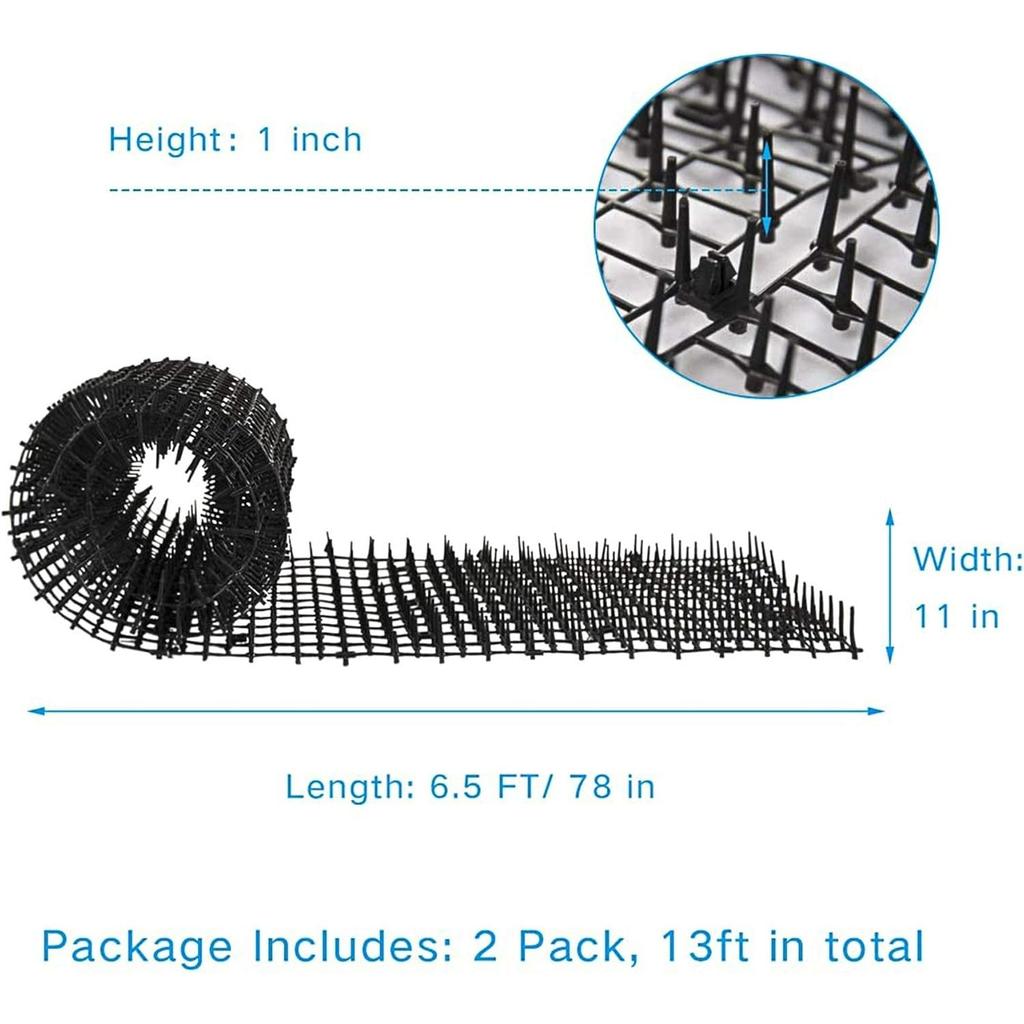 2 Pack 6.5ft Cat Scat Mat with Soft Spikes,13ft Humane Indoor/Outdoor Cat Deterrent Strips for Garden Borders,Countertops & Furniture,78" X 11" Each