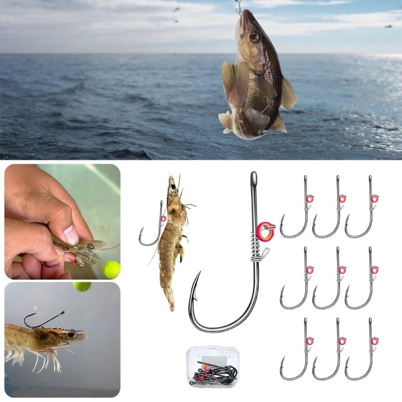 Fishing Hook Live Shrimp Fixing Hook Saltwater Fishing Tackle Barbed Fishhook with Hole Fishing Baitholder Hook