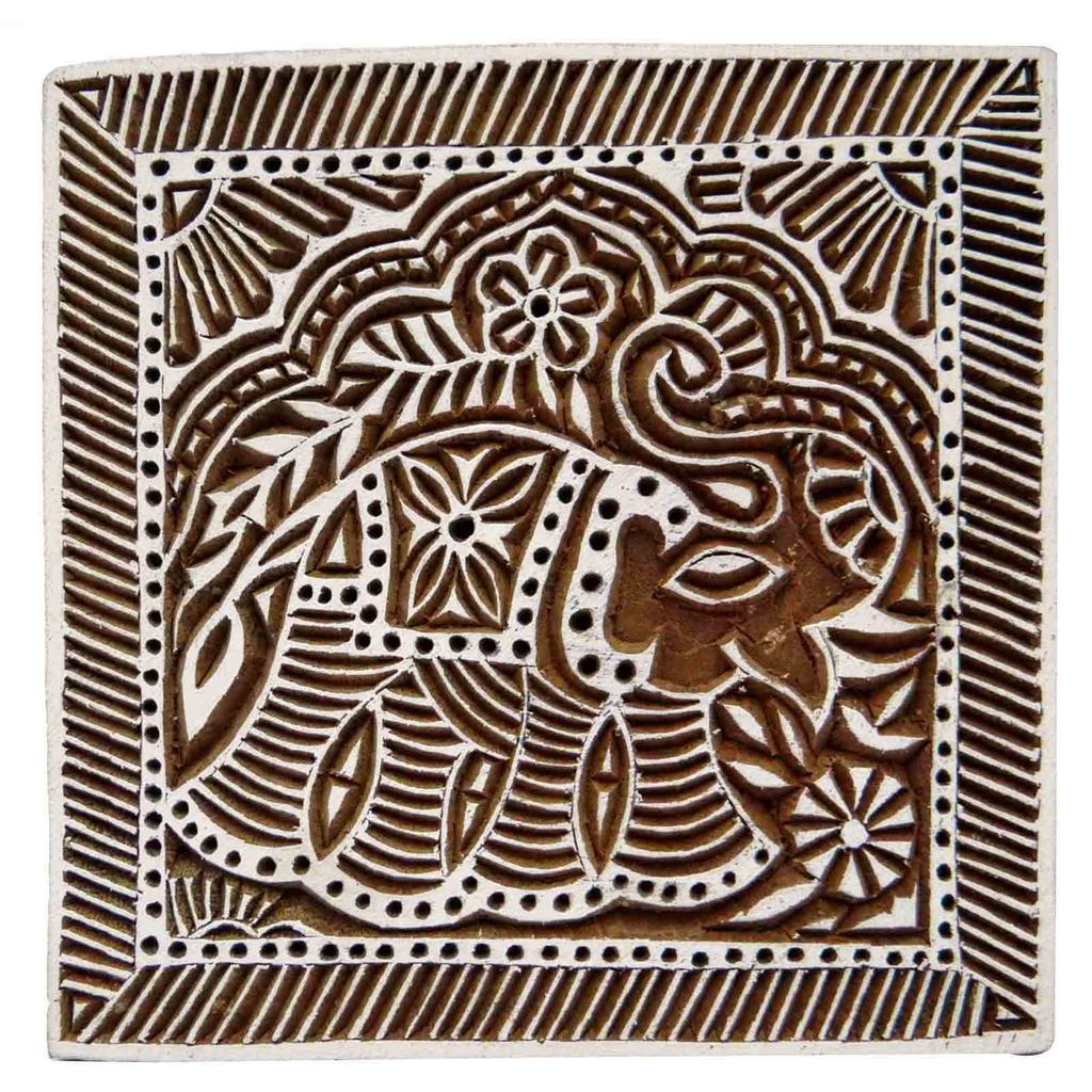 IBA Indianbeautifulart Square Shape Wooden Block Elephant Design Handcrafted Traditional Fabric