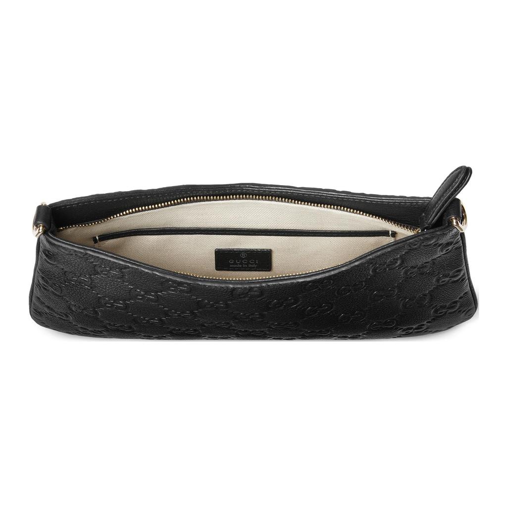Gucci GG Emblem Logo Zipper Closure Pebbled Leather Handbag Small Women Handbags Black 815277-AAEEM-1000