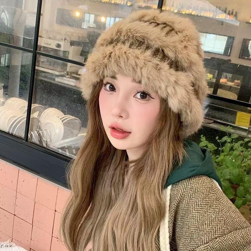 Thick Knit Bucket Hat Wide Brim Winter Hat Fashion Women Headwear Autumn Winter