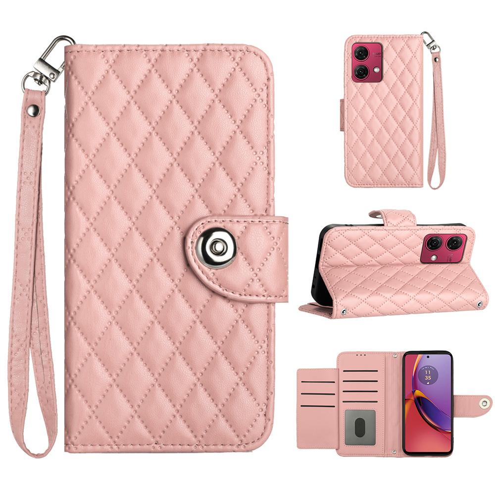 6-Color PU Leather Diamond Check-Patterned Wrist Strap Wallet Phone Case for Motorola Moto E13,E20,E30,E40,Moto G,Moto G Play,G04,G05,G13,G23,G53...
