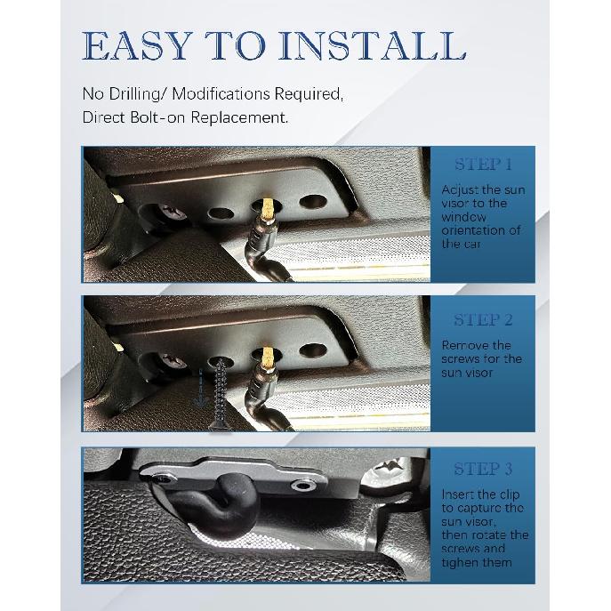 Für Jeep Sonnenblenden-Reparaturset, Sonnenblenden-Clips aus Aluminiumlegierung Kompatibel mit Jeep Wrangler JK 2018 / Wrangler JL 2018 / JT Gladiator - Upgrade