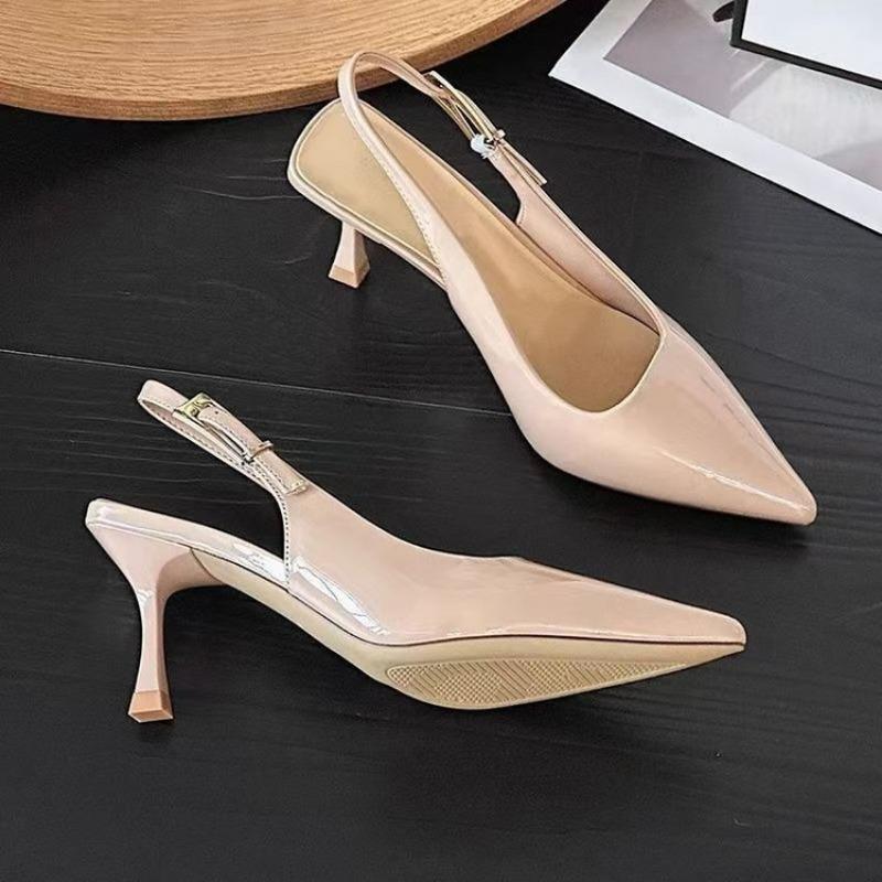

Elegant pointed back empty high heels summer new temperament with skirt single shoes versatile casual sandals 34 абрикосовый