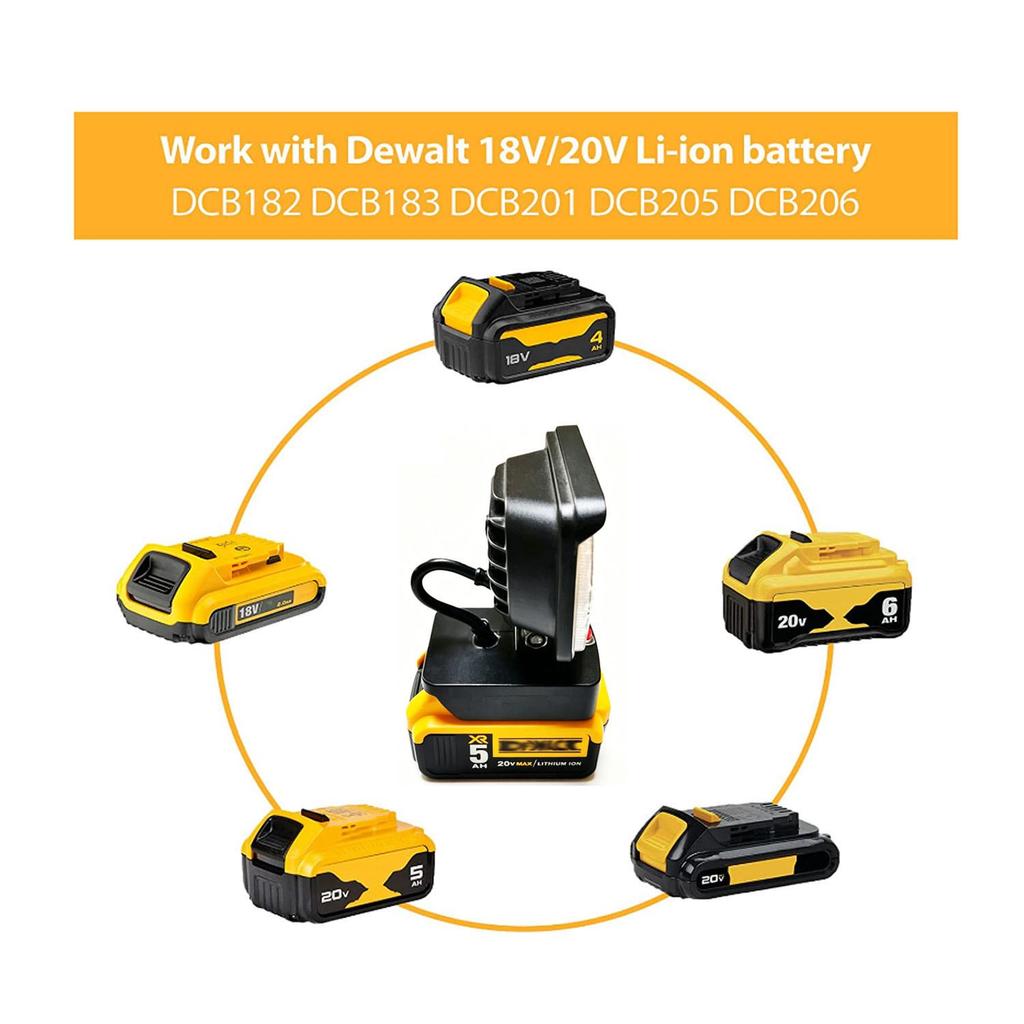 18V Lithium Battery with LED Flashlight for Bosch, DeWalt, Milwaukee, Makita
