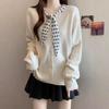 2026 Autumn/Winter Women's Versatile Round Neck Bow Knit Cardigan - Fashionable Long Sleeve Design