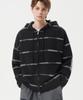 TRILLION Washable Wool Hairy Stripe Hooded Zip-Up Knit_Black