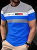 Fashionable and Individual Men's T-shirt, with a Patchwork Round-neck Top and PARIS Letter Print Design, Is a Casual and Fashionable Short-sleeved