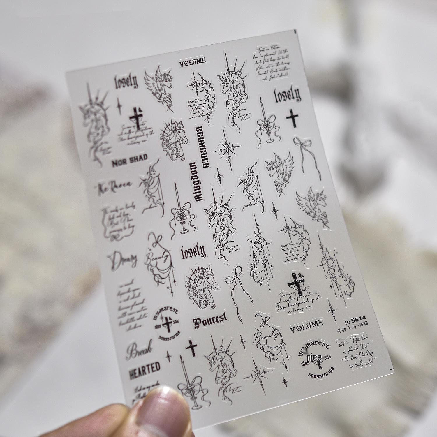 Tomoni Готческий Темный Стиль Гибкие Наклейки для Ногтей - Премиум Смесь Пегасов.