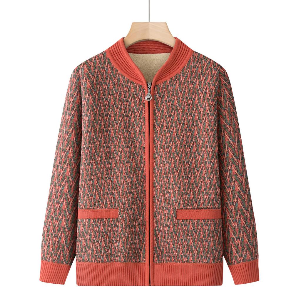 Fleece-Lined Wool Sweater Cardigan for Women 60+, Perfect for Autumn/Winter