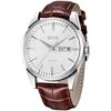 Men's Classic Brown Leather Strap Watch Waterproof Quartz Analog Casual Simple Date Day Lightweight Silver