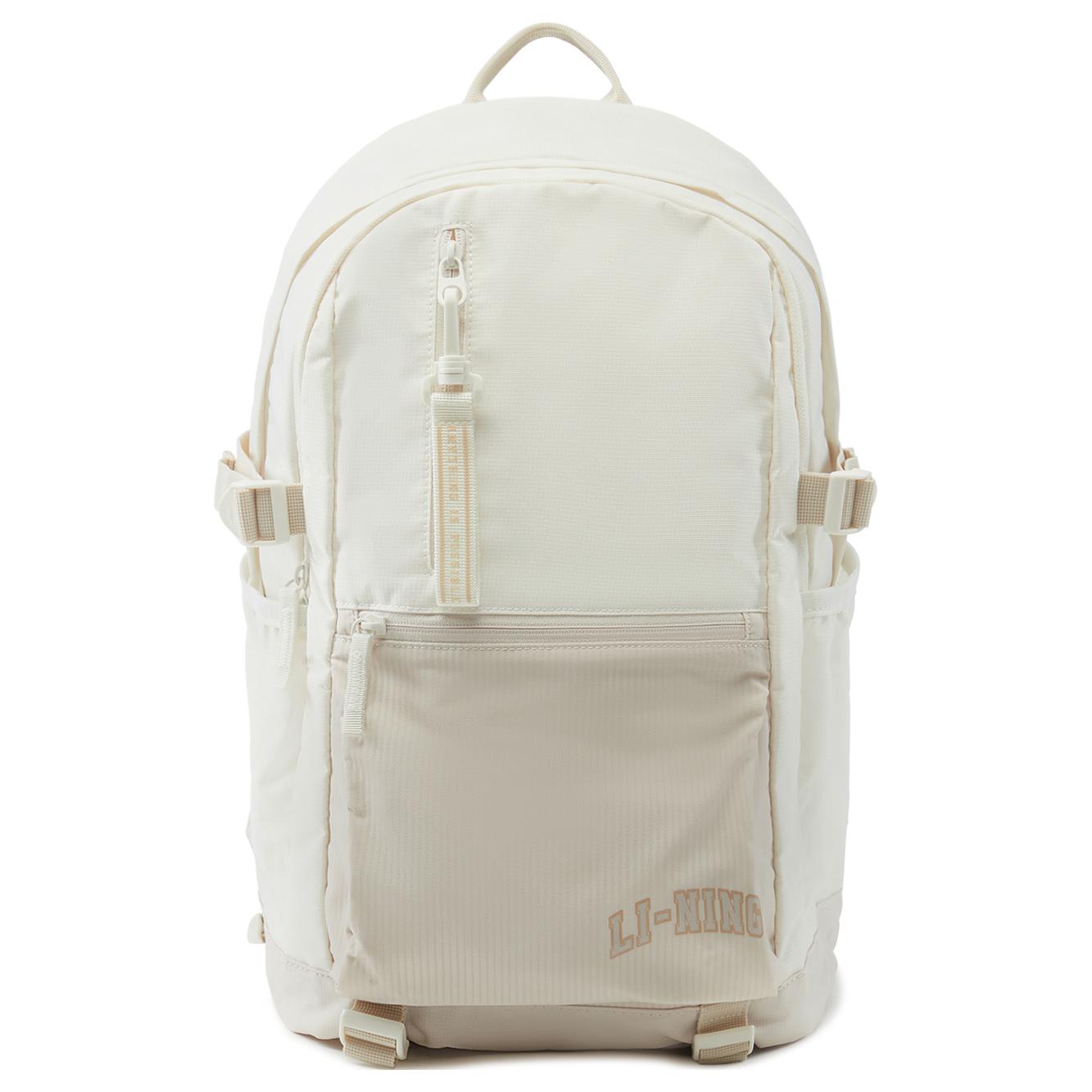 Li Ning Sports Lifestyle Series Fashion Simple Outdoor Commuter Large Capacity Polyester Backpack Unisex Backpack Off-White ABSU215-2 Ivory