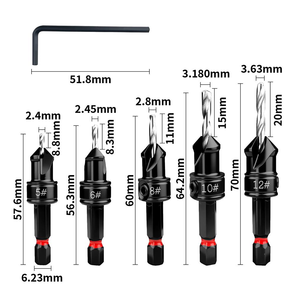 For Woodworking Countersink Bit Pilot Hole Cutter Black as Picture Fits Screws 5- 12 Counter Sleeve For Counterbore