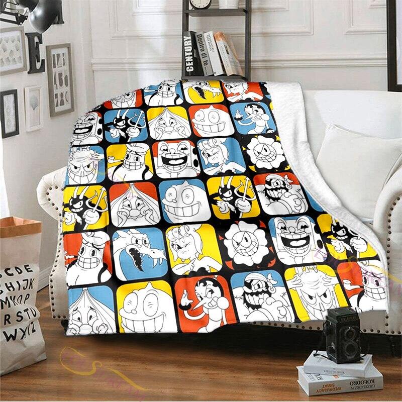 Playroom Cuphead and Mugman Pattern Flannel Blanket Cozy Bed Blanket Lightweight Soft Throw Blanket Sofa Quilt for All Seasons