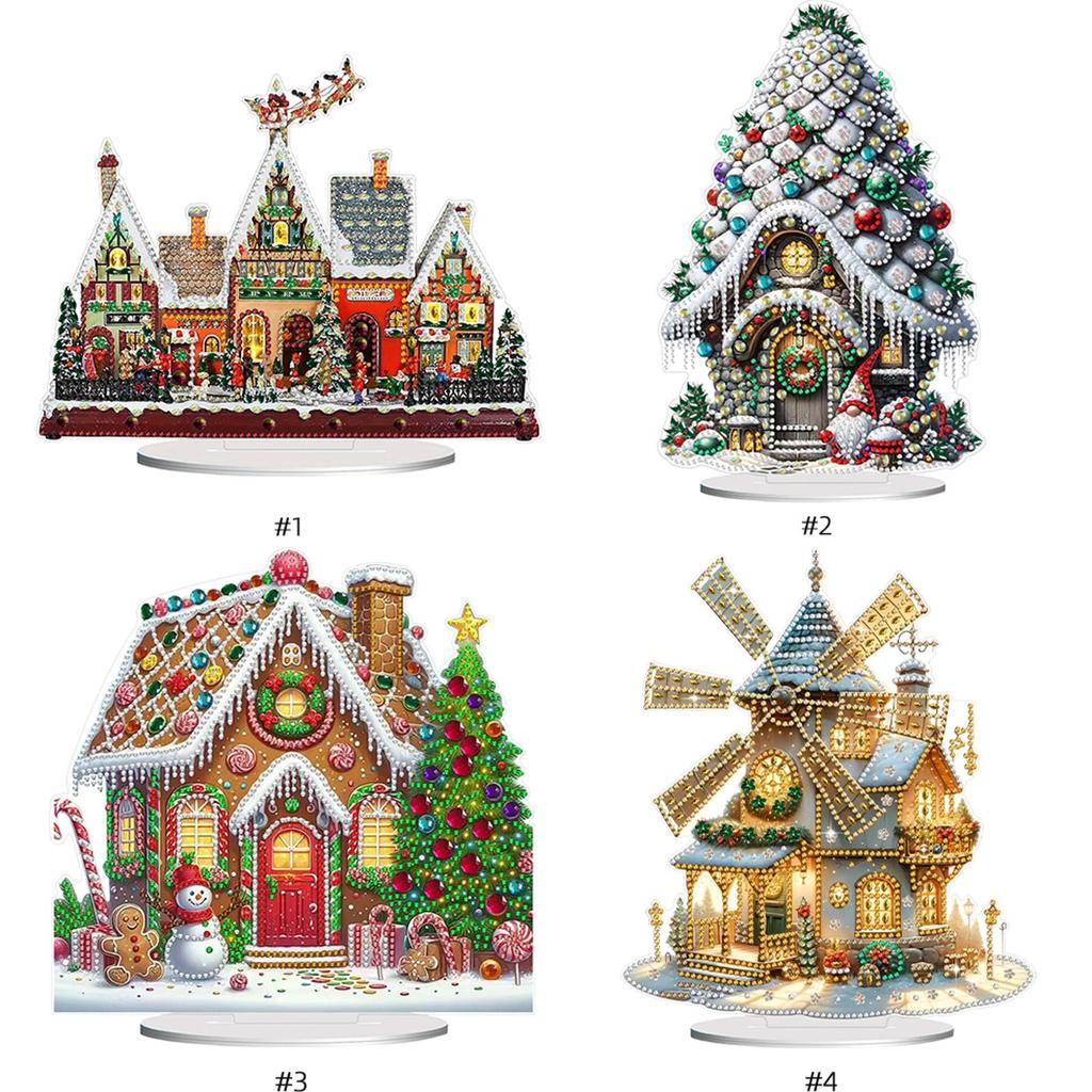 2D Flachdruck Winter Weihnachtshaus DIY Schreibtisch Diamantmalerei Kits Diamantmalerei Schreibtisch Ornamente Kit für Erwachsene Anfänger